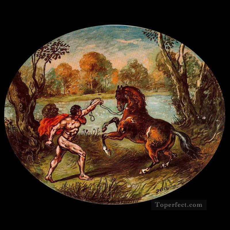 馬とディオスクリ ジョルジョ・デ・キリコ 形而上学的シュルレアリスム油絵